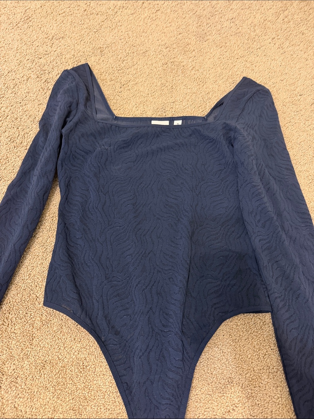 Aritzia Navy Textured Long-Sleeve Square Neck Bodysuit